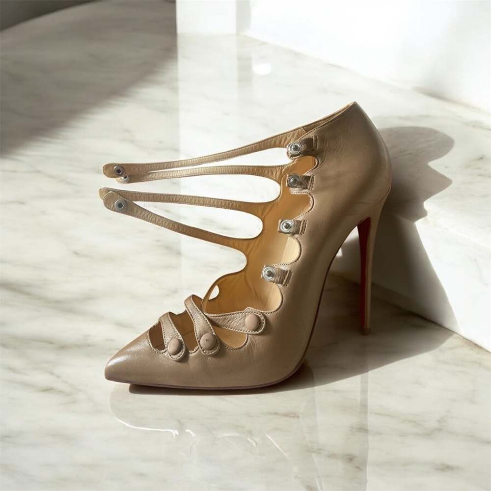Christian Louboutin strappy snap button heel ankle booties sz. 38 - Picture 9 of 15